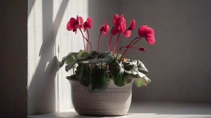 Romantic Red Cyclamen Perfectly Decorates Home for the Spring Season. Generative AI