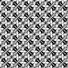 Abstract flower seamless pattern. Black geometry tulipl on white background. Vector illustration