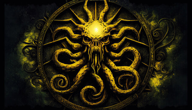 Yellow alien monster Lovecraft emblem