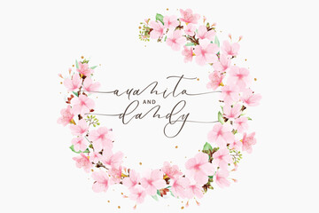 floral wreath ornament cherry blossom summer illustration