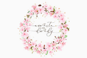 floral wreath ornament cherry blossom summer illustration