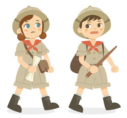 不安そうな探検隊の子どもたち_PNG
