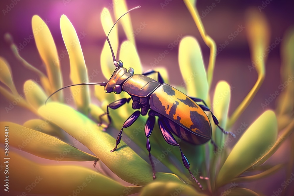Poster blurred surface macro image of a lygaeus saxatilis in its natural habitat generative ai