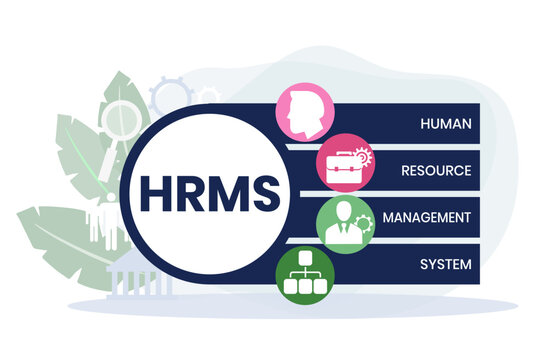 HRMS - Human Resource Management System acronym. business concept background. vector illustration concept with keywords and icons. lettering illustration with icons for web banner, flyer