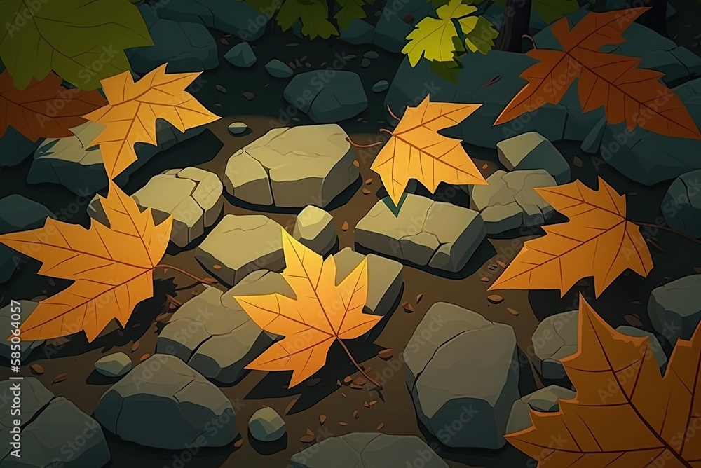 Poster number of maple leaves lying around generative ai