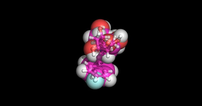Fluvastatin  (Lescol, Canef, Vastin), anticholestrol drug 3D molecule 4K spinning