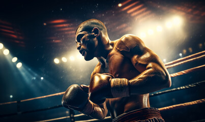 Fototapeta na wymiar Strong boxer fighting. Powerful muscular man boxing concept. Generative AI.