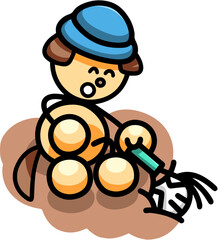 潮干狩りをするわんまるのイラスト　犬