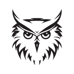 Owl minimal black and white vector icon. Isolated artistic logo. Tattoo ideas of wise animal. Creative modern concept of bird. Simple shapes for company logo. Brand design. Graphic art of snow owl.