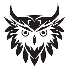 Owl minimal black and white vector icon. Isolated artistic logo. Tattoo ideas of wise animal. Creative modern concept of bird. Simple shapes for company logo. Brand design. Graphic art of snow owl.