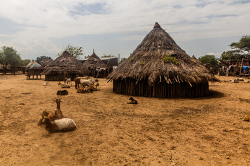 Huts in Korcho village in Omo valley, Ethiopia