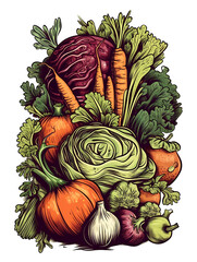 vegetables on transparent background, vector, design, generative ai