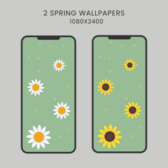 set of two spring sunflower wallpapers for mobile phone minimalist nature wallpaper for smartphone