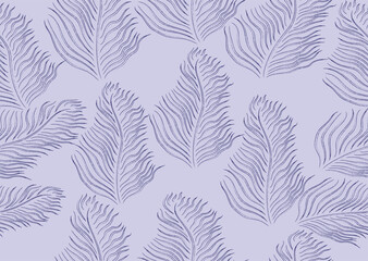 Leaf line art seamless repeat pattern design on blue background. Elegant and luxurious surface pattern design banana leaves vector illustration for fabric, wallpaper and paper