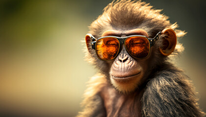 Funny monkey wearing sunglasses. Generative Ai.