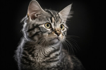 Obraz premium Magnificent American Shorthair Cat on Dark Background - Admire the Charm of this Classic Breed