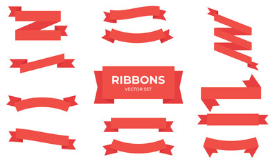 Flat ribbon banner vector set. Red ribbons banners. Banner ribbon vector collection. Vector stock illustration.