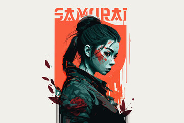 Girl samurai vector illustration for t-shirt design