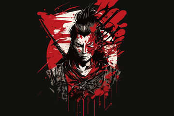 Man samurai vector illustration for t-shirt design