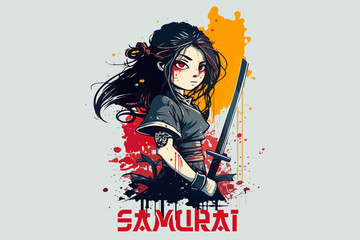Kawaii samurai vector art for t-shirt design.