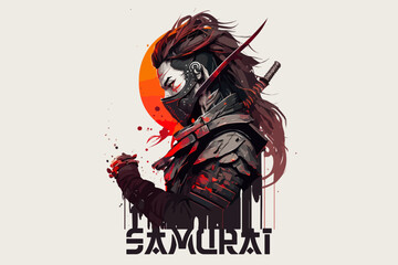 Man samurai vector illustration for t-shirt design