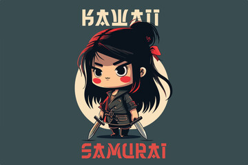 Kawaii samurai vector art for t-shirt design. © evgeny