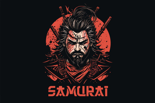 Man samurai vector illustration for t-shirt design