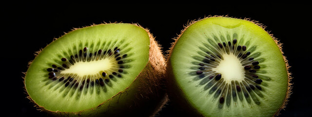 Fototapeta premium kiwi, fruit, food, green, slice, healthy, juicy, fresh, isolated, tropical, diet, vitamin, ripe, sweet, macro, white, eating, freshness, health, kiwifruit, nature, sliced, generative, ai