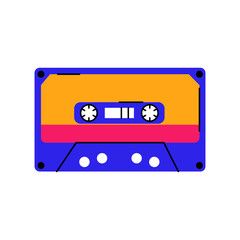 Audio cassette tape in trendy style isolated on a white background. Concept of 80s 90s.