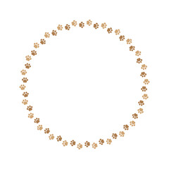 Round frame made of animal paw prints with empty space for your text and images. Cute dog paw print border. Vector illustration