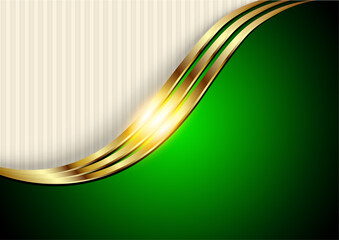 Business elegant background, gold green metallic shiny metal waves design with striped pattern