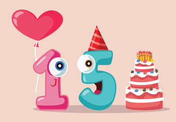 Fifteen Years Anniversary Vector Card Template Design. Festive party event for 15th years celebration 
