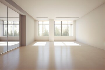 Obraz premium Empty White Room Background, Clean Blank Interior Mockup, Empty Space, Abstract Generative AI Illustration