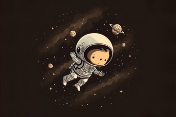 Obraz na płótnie Canvas illustration, drawing of cute astronaut in space. generative ai