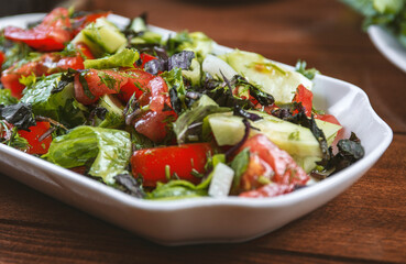 vegetable salad, fresh vegetables, zucchini and tomatoes
