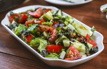 vegetable salad, fresh vegetables, zucchini and tomatoes