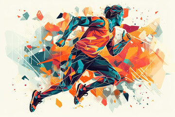 Sports abstract. Running with great vigor for a healthy life. AI generated illustration.