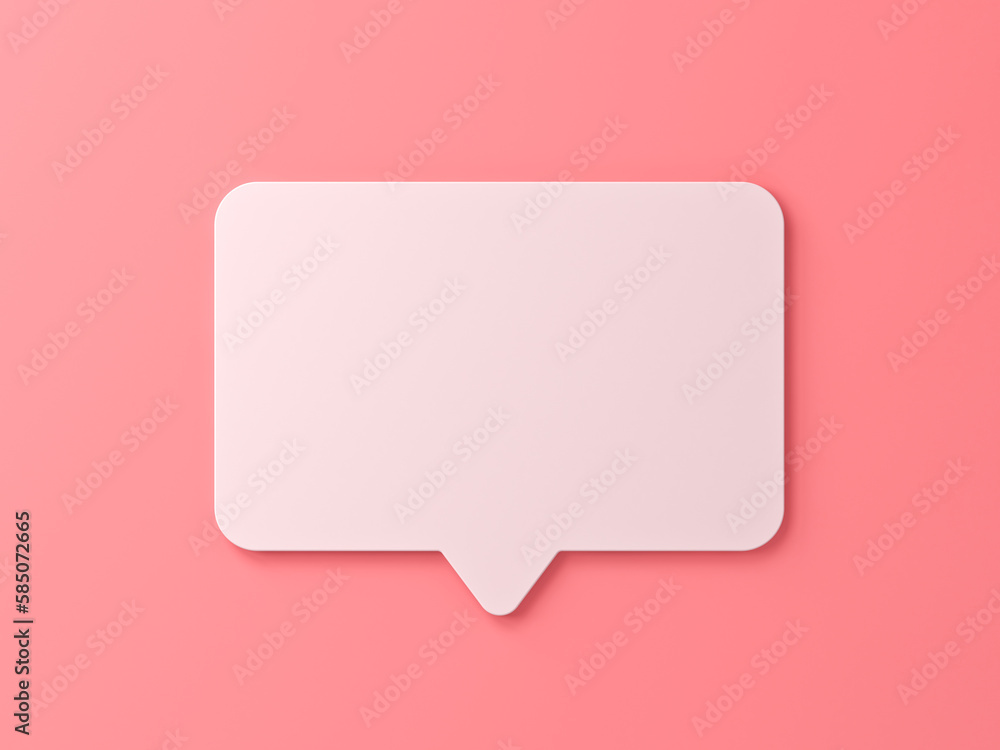 Poster blank white flat speech bubble social media notification pin isolated on light pink orange pastel co