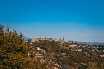 Obraz premium Landscape of Bergamo Alta in Italy from the hills surrounding the city, during a summer day.