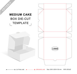 Auto lock cake box die cut template with 3D blank vector mockup for food packaging