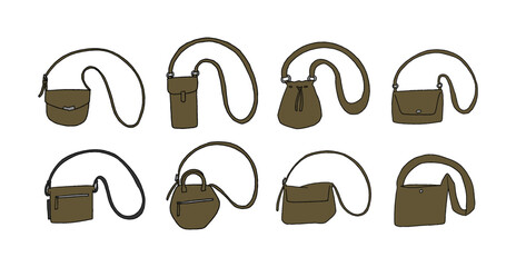 茶色のショルダーバッグのイラストセット