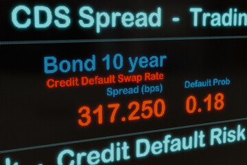 CDS Spreads - Credit Default SwapScreen with CDS spread informations. Financial derivative that allows an investor to swap credit risks. Default risk, credit spread and offset risk. 3D illustration - obrazy, fototapety, plakaty