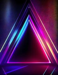Triangle Stereo Neon Background with smoke. Generative AI.
