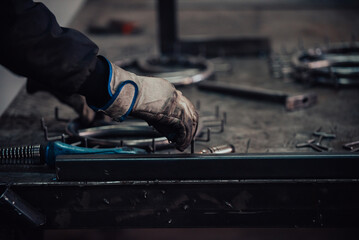 Close up of the steel welding process. Work in the heavy steel industry