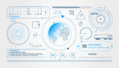 Set of infographic elements about geolocation and transportation tracking.