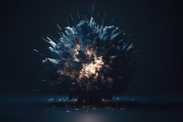 Volumetric explosion on dark blue background, dynamic particles, special effects, generative ai