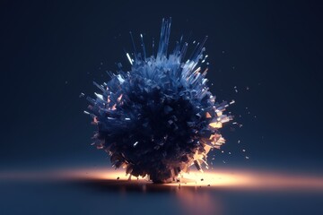 Volumetric explosion on dark blue background, dynamic particles, special effects, generative ai