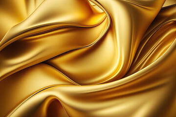 AI generated beautiful elegant golden soft silk satin fabric background with waves and folds
