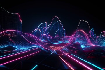 3d render, abstract neon panoramic background, glowing lines, ultraviolet light