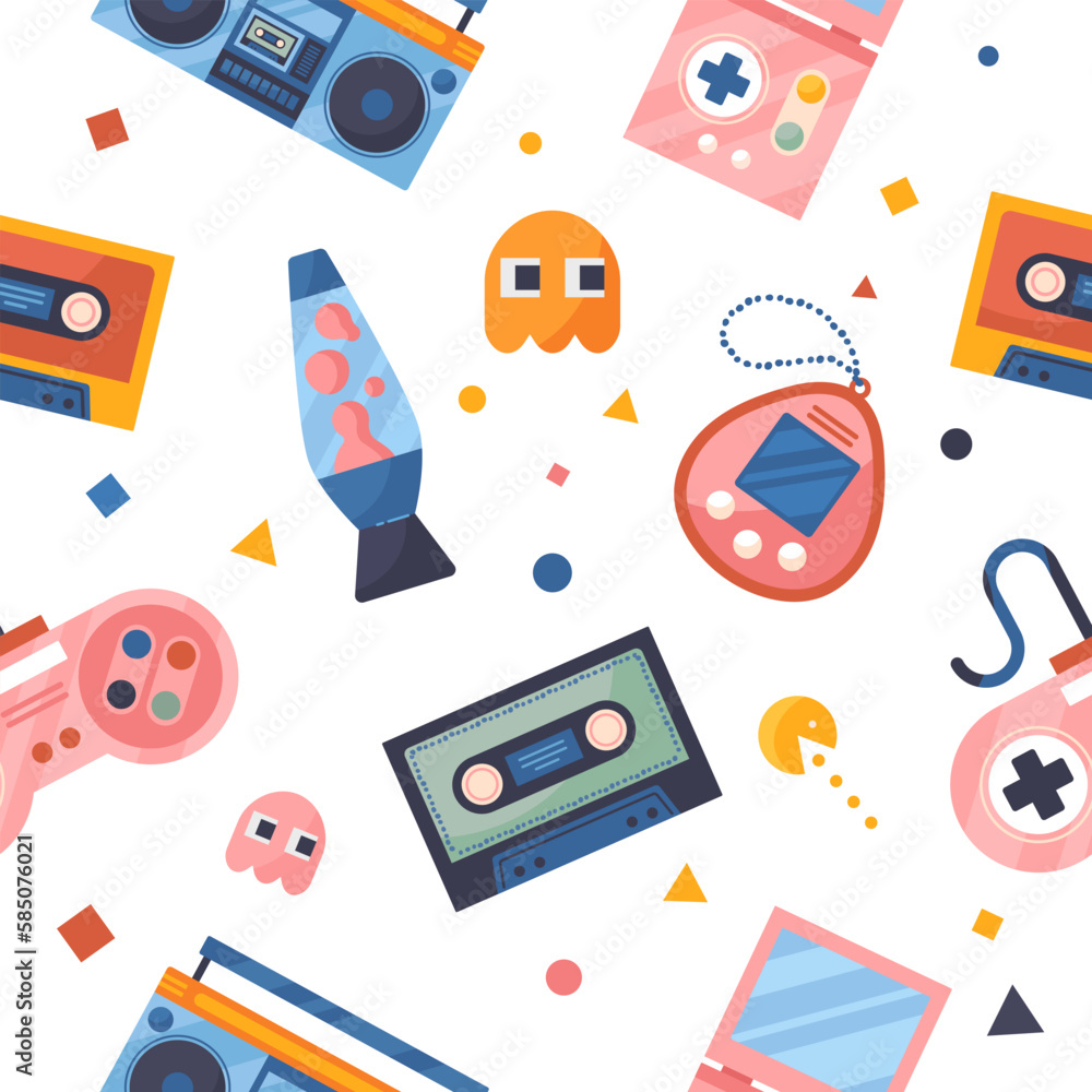 Poster retro games seamless patterns. repeating design element for printing on fabric. gamepad and joystick